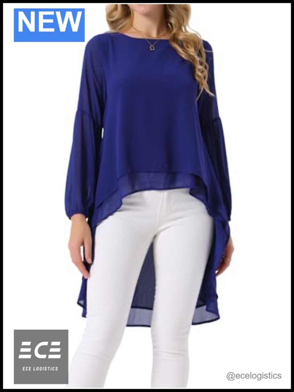 Chiffon High Low Tunic Blouse Lantern Sleeve Dressy Casual Womens Top